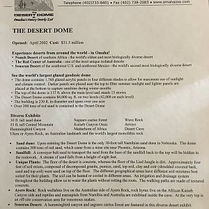 Omaha Zoo - Desert Dome Fact Sheet - From 2003