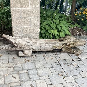 Double sided crocodilian statue art