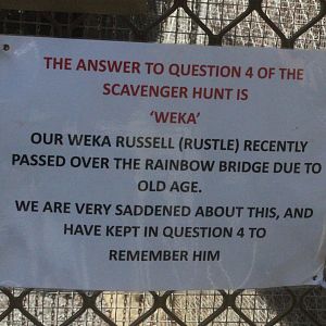 Sign notifying death of Western Weka