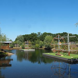 South American exhibit lake with future spider monkey islands, 2023-05-31