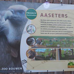 Sign for scavenger aviary project at site of now former Rocky Mountain goat paddock, 2023-05-31