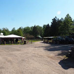 View towards safari train station area and Aldabra tortoise and Dromedary camel exhibits, 2023-05-19