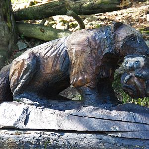 Wolverine with cub wood carving, 2023-09-26