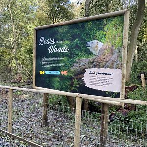 Jimmy's farm, polar bear signage, woodland