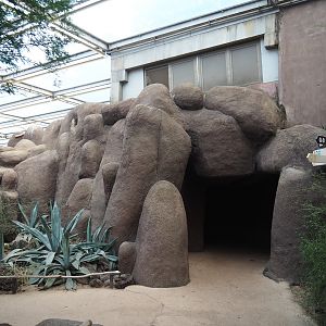 Access to cave area with reptile and nocturnal exhibits and canyon aviary viewing area, 2023-10-07