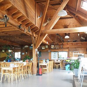 Interior of the Crête des cerfs ('Deer Ridge') restaurant building, 2023-06-24