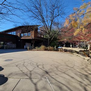 Akron Zoo - Exit rotunda with flamingos, gift shop on left