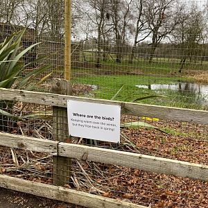 Birds off show sign, ZSL Whipsnade, UK