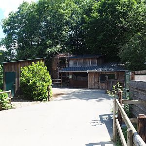 Park view with tiger viewing area and peccary and colobus barns, 2023-06-24