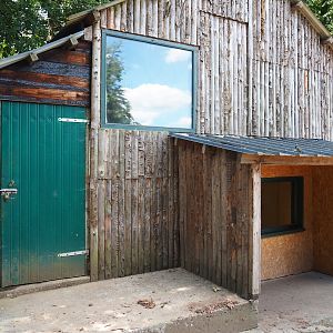 Barn with Macaw indoor housing (Upper window) and Indian flying fox exhibit (Lower window), 2023-06-24