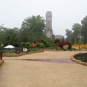 "Egg of the World" entrance area, View towards old abbey tower, 2023-05-15