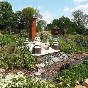 "Egg of the World" entrance area - Small representations of Russian restaurant and train from "The Land of the Cold", 2023-05-16