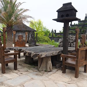 Sitting area in Timorese village near the orangutan flower temple, 2023-05-15