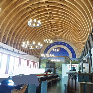 Interior of "La Brasserie" brewery and tavern building, 2023-05-16