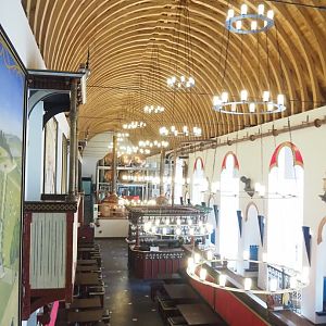 Interior of "La Brasserie" brewery and tavern building, 2023-05-16