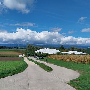 From parking lot to entrance