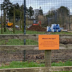 Tiger enclosure work signage, ZSL Whipsnade