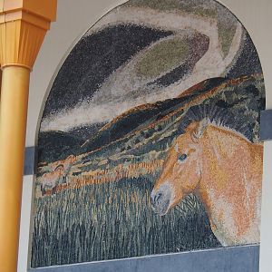 New entrance - Golden Clock Square - Przewalski's horse mosaic, 2023-10-13