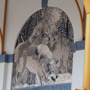New entrance - Golden Clock Square - Wolf pack mosaic, 2023-10-13
