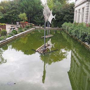 Pond slider turtle pond in front of the aquarium building, 2023-10-13