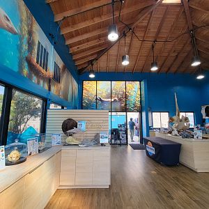 Marine Mammal Care Center - Inside building, with info on left, gift shop on right