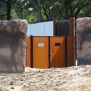 Gates from holding area into new spotted hyena exhibit and African elephant valley, 2023-08-15