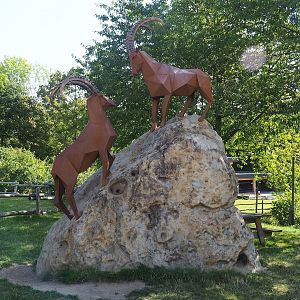 Rock with corthen steel Alpine ibex statues, 2023-07-18