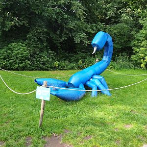 Recycled materials artwork exhibition - Scorpion made from plastic barrels, 2023-08-17