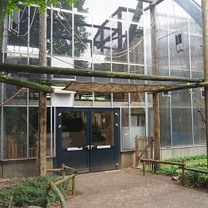 Connecting part of the Bolivian squirrel monkey exhibit, above entrance to RavotAapia indoor playground, 2023-08-17