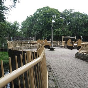 Visitor area between Amur tiger and Addax and giraffe exhibits, 2023-08-17