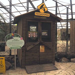 Entrance to the Toowoomba aviary - Rainbow lorikeet walk-through and feeding aviary, 2024-05-22