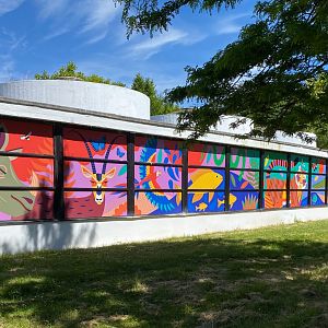 Lubetkin elephant house, new murals, ZSL Whipsnade, UK