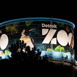 Water tower at night