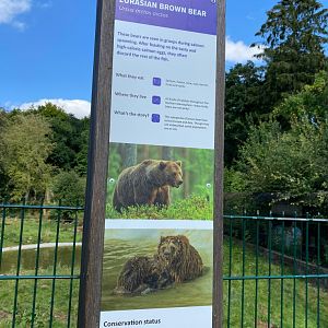 Updated brown bear signage, ZSL Whipsnade, UK