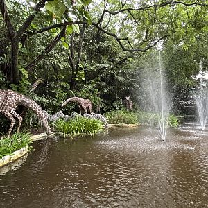 Giraffe Statues + Fountain
