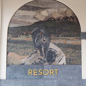 Golden Clock Square entrance area - Tasmanian devil mosaic, 2024-09-17