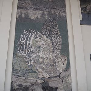 Golden Clock Square entrance area - Mosaic with owl, 2024-09-17
