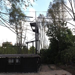 Islands of the Rising Sun - Hokkaido - Walkway, wall of Red-crowned crane exhibit and Siamang structures, 2024-09-17