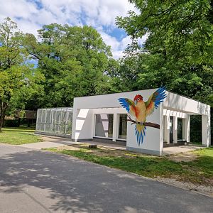 View towards parrot aviaries