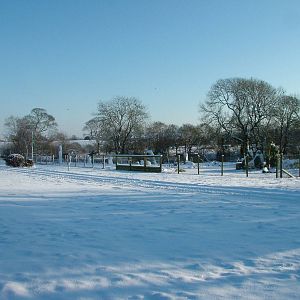 Entrance road and pelican exhibit, Blackbrook in the Snow, 03/01/10