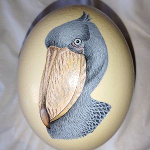 Shoebill, acrylic on ostrich egg