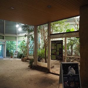 Äquatorium entrance near the Roloway monkey exhibit and walkway between Asian forest aviary and Roloway monkey indoor exhibit, 2024-06-08