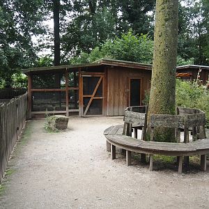 Grimberger Hof farm area - Sitting area next to petting zoo and Petting zoo chicken barn and aviary, 2024-08-05