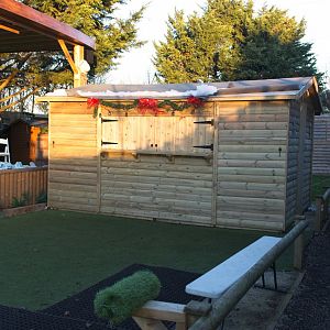 Temporary shed in display area