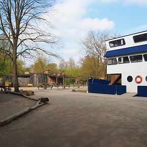 Part of African area playground with ship and harbor theme and small African themed restaurant, 2023-04-18