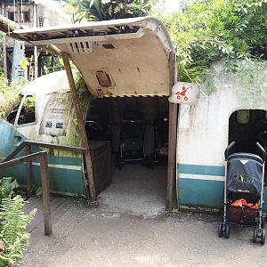 Jungola - Rimbula greenhouse - Jungle Jim's plane fuselage used a buggy parking for Rimbula River boat ride, 2024-06-23