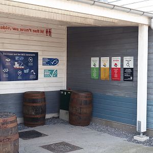 Nortica Hafên port themed area - Seafood market theming with sustainable seafood signage, 2024-06-23