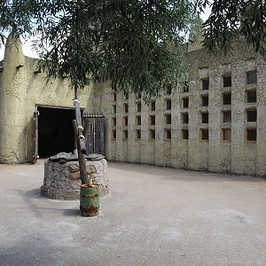 Serenga - Facade of the Dogon Sun Palace entrance building on the Dogon village side, 2024-06-23