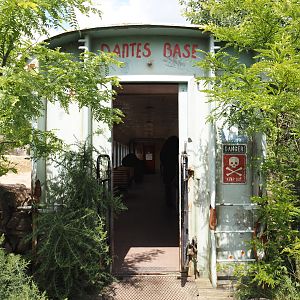 Serenga - Entrance to derailed train viewing area for Camel/Onager and Vicuña/Rhea exhibits, 2024-06-23