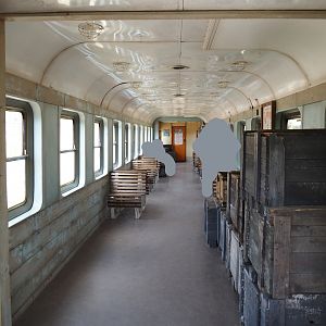 Serenga - View inside derailed train viewing area with poachers' hide-out theming, 2024-06-23